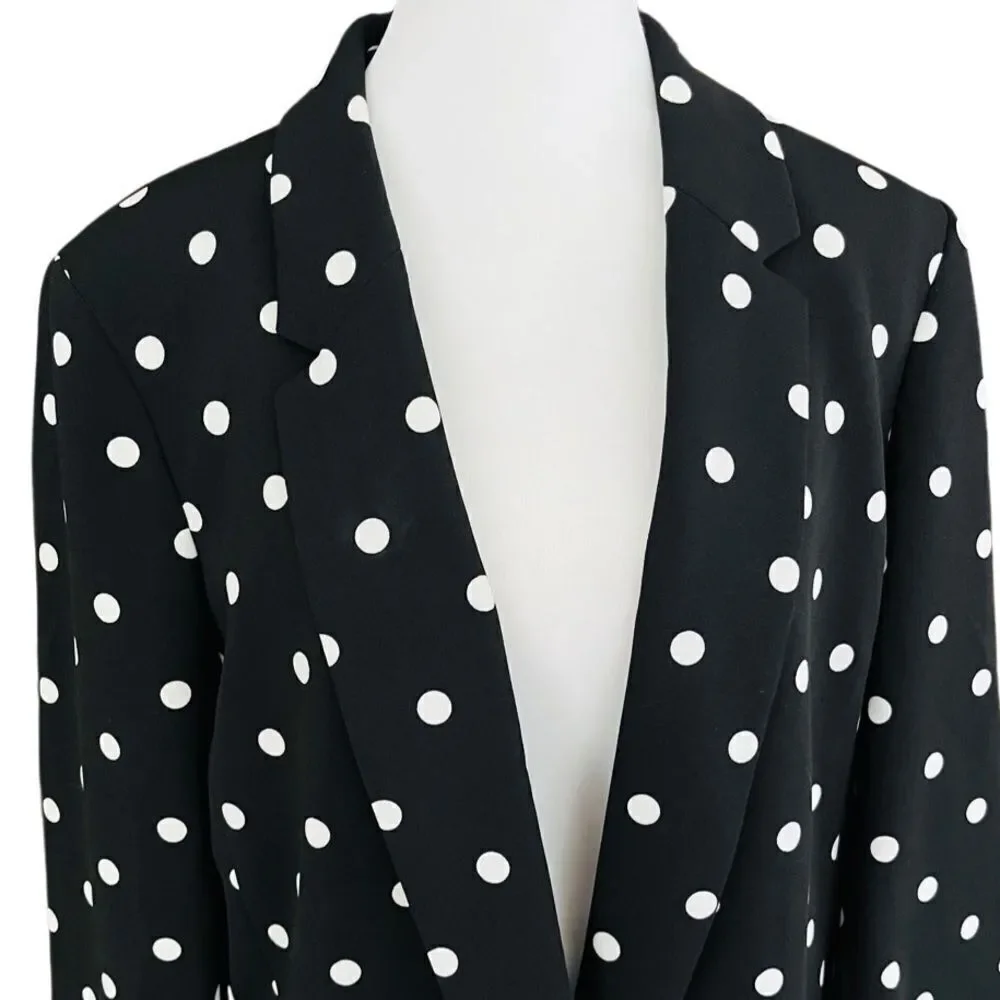 Black Label by Evan Picone black & white dot open front blazer 3/4 sleeve size M